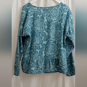 ∆Flax Button Front Patina Back Peplum 100% Linen Blouse-Reg Size: L Flax SZ: P